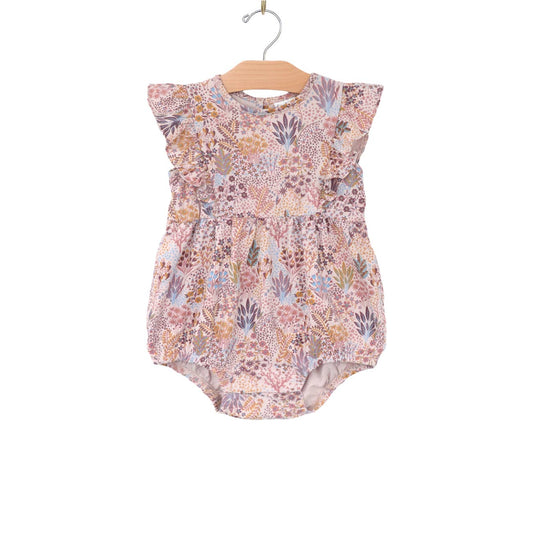 Flutter Sleeve Short Romper- Spring Garden- Lilac