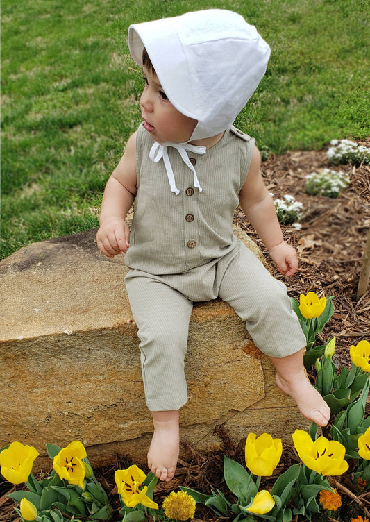 CLinen Romper Jumpsuit One piece Buttoned Neutral