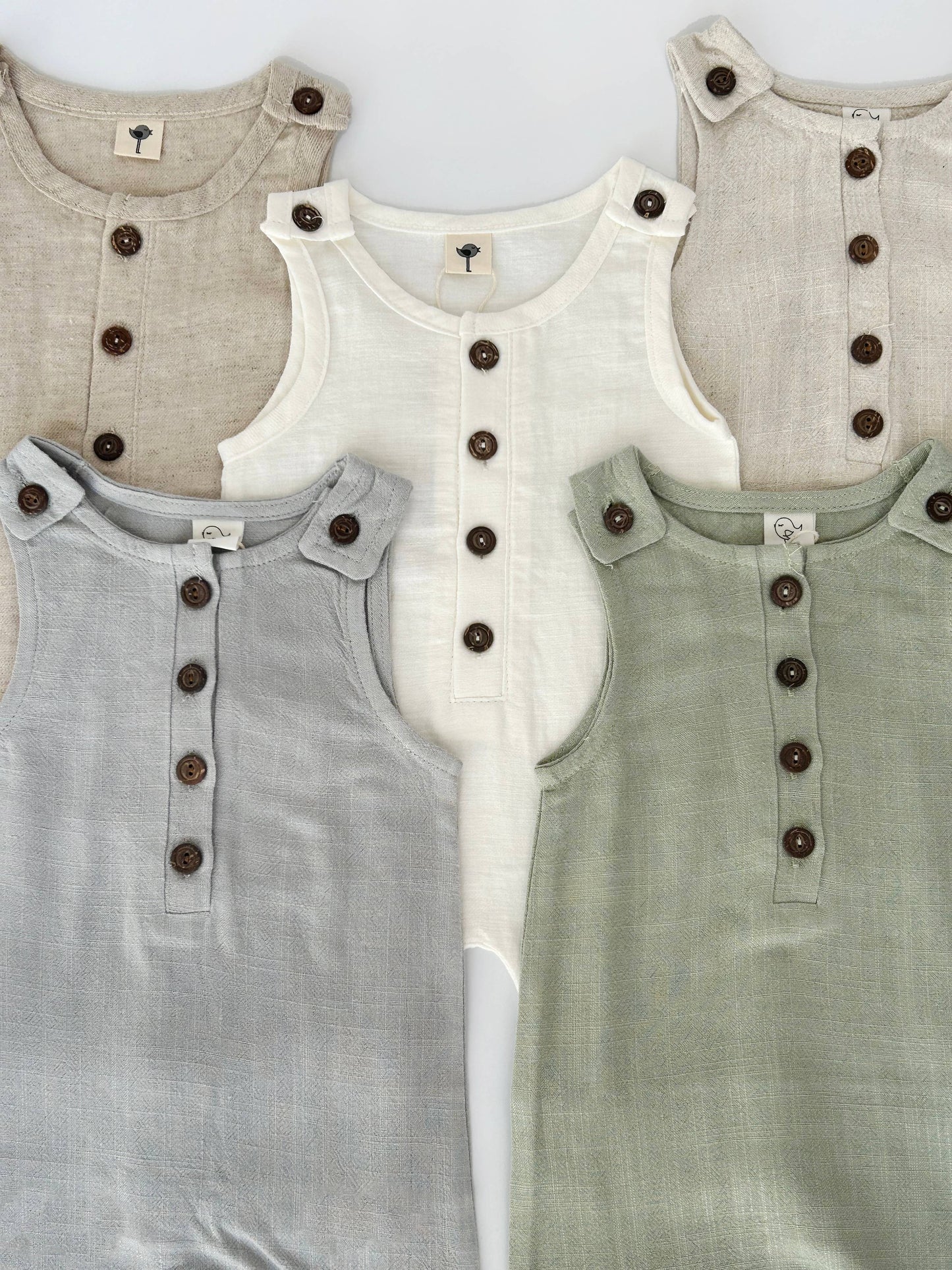 CLinen Romper Jumpsuit One piece Buttoned Neutral