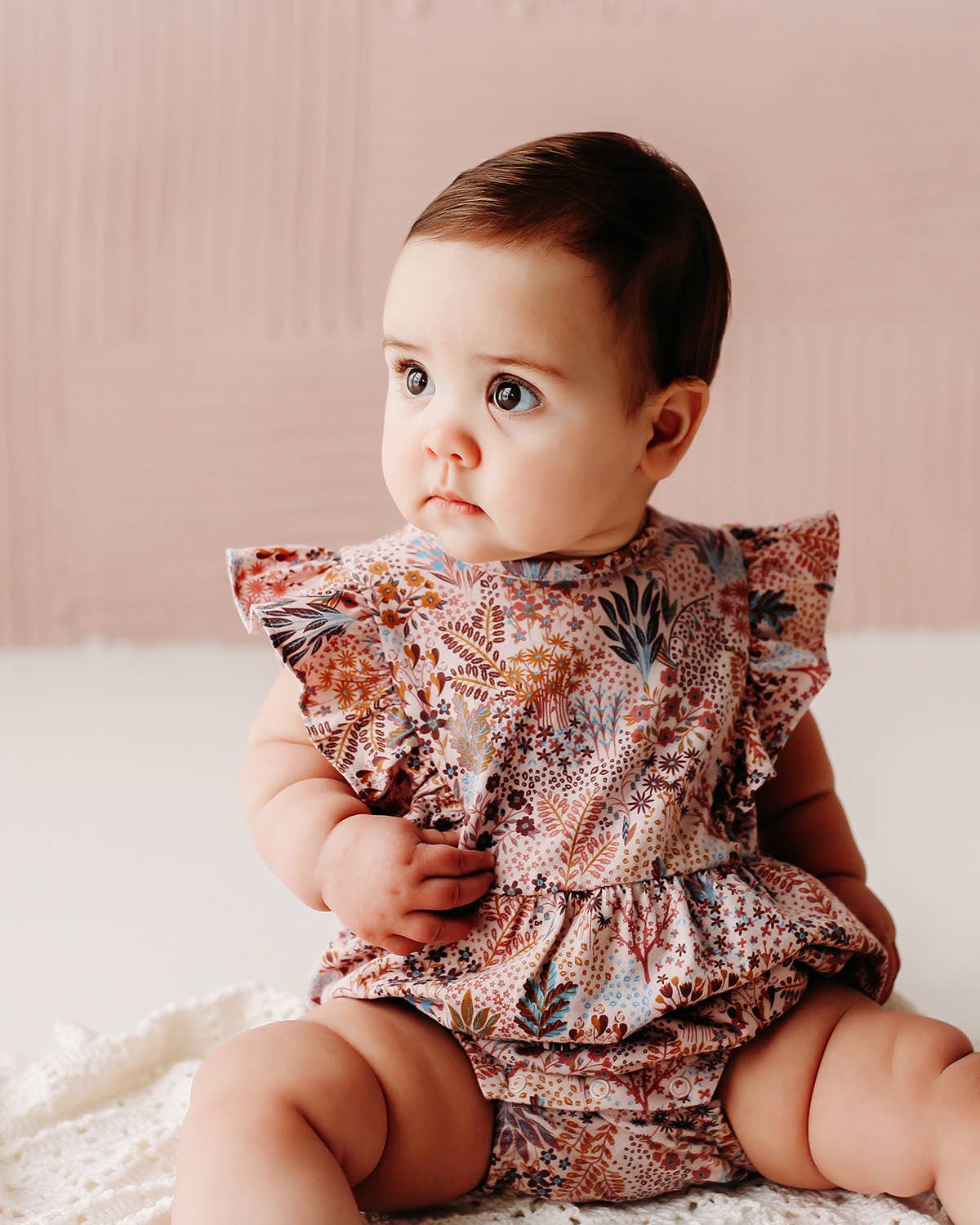 Flutter Sleeve Short Romper- Spring Garden- Lilac