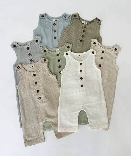 CLinen Romper Jumpsuit One piece Buttoned Neutral