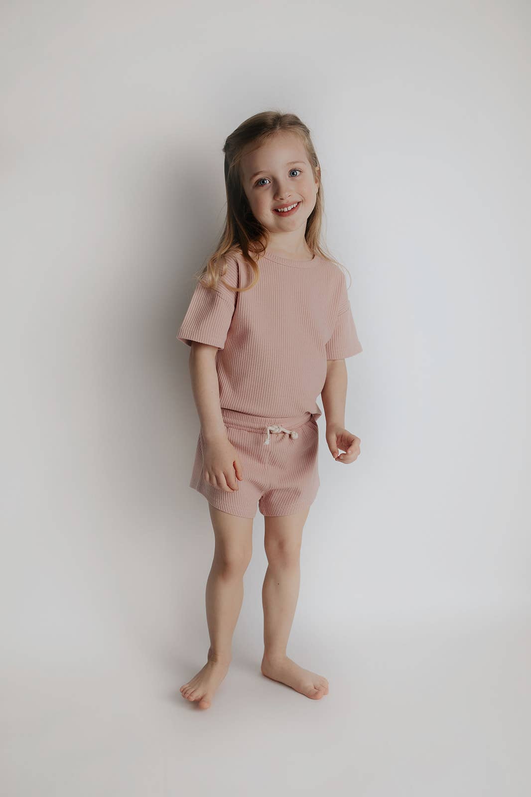 Rose Pink Summer Waffle Toddler Top & Bottom Set