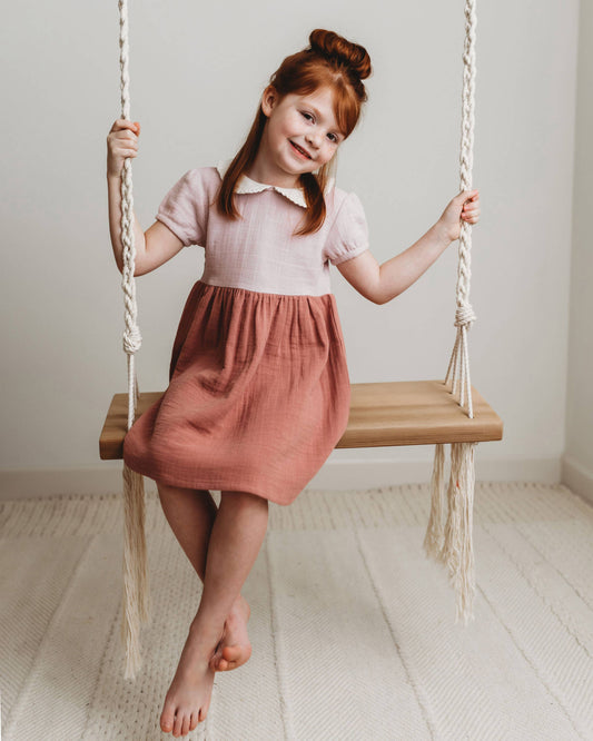 Colorblock Collar Dress- Soft Rose