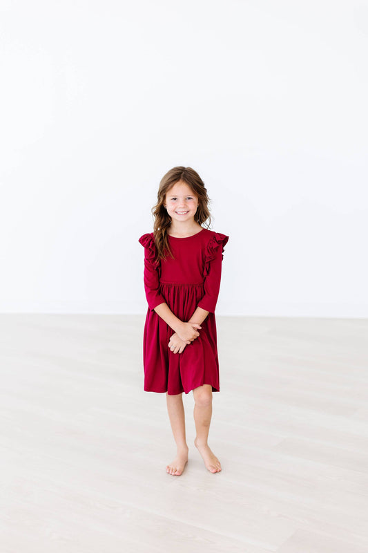 Burgundy Ruffle Twirl Dress