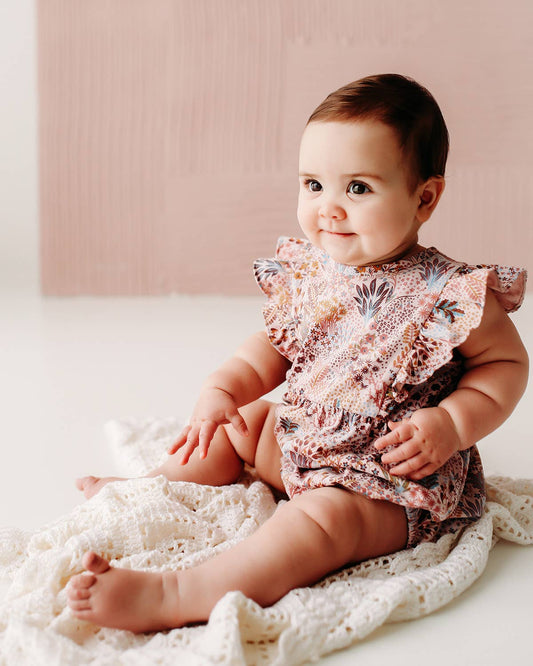 Flutter Sleeve Short Romper- Spring Garden- Lilac